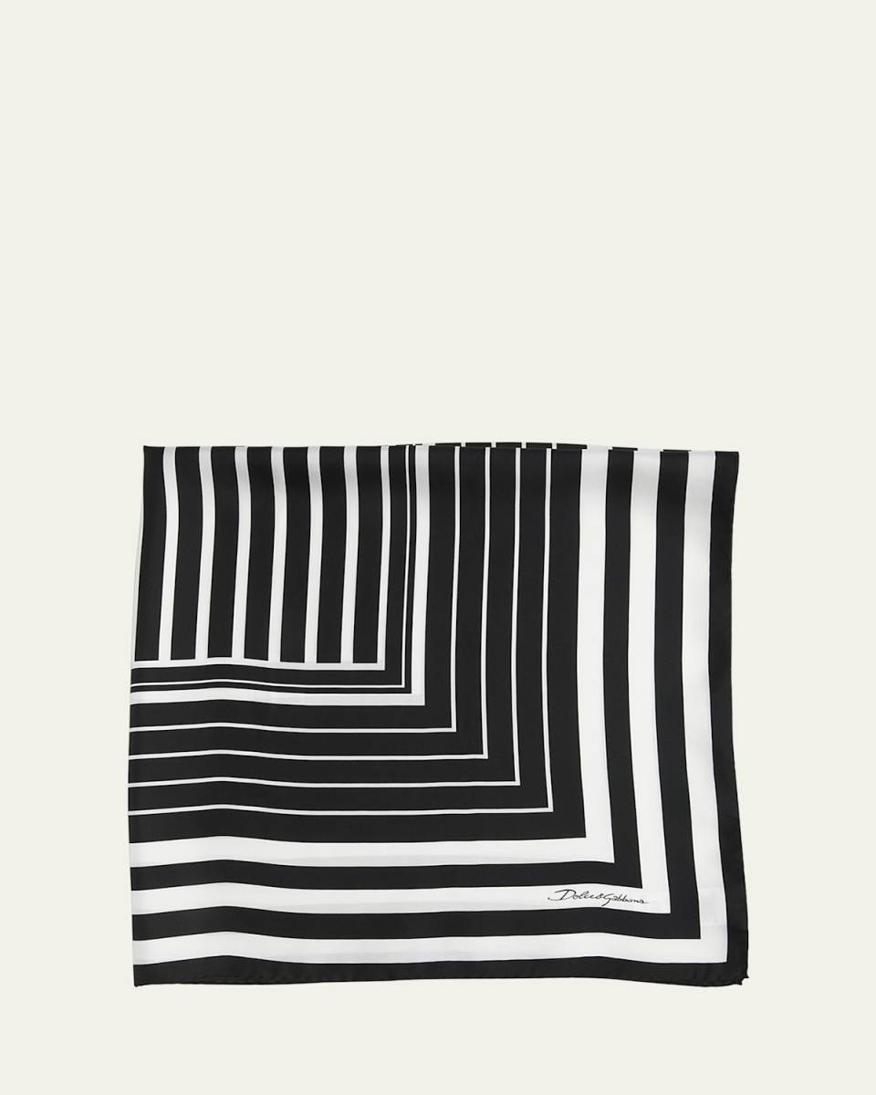 Striped Silk Twill Square Scarf